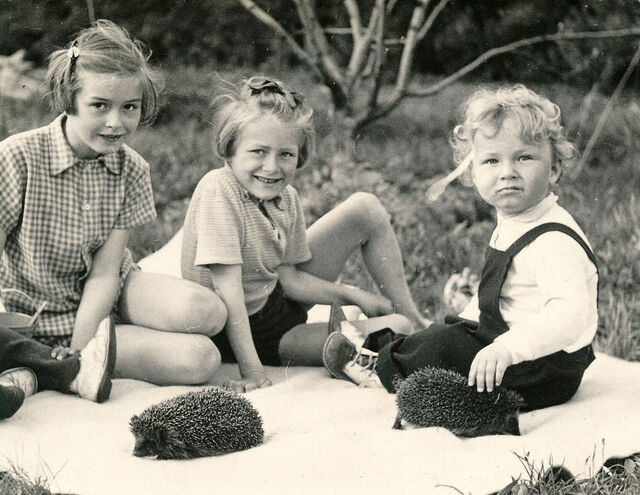 ​ Zdeněk Bašný (vpravo) se staršími sestrami Bělou a Vilemínou, 1958, zdroj: archiv pamětníka ​
